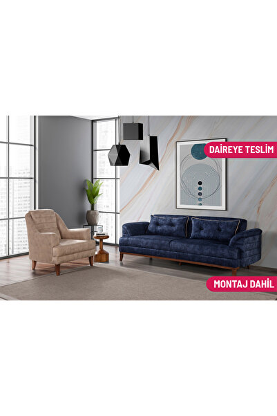 Perla Sofa Madrid Koltuk Takımı Bora Lacivert Krem