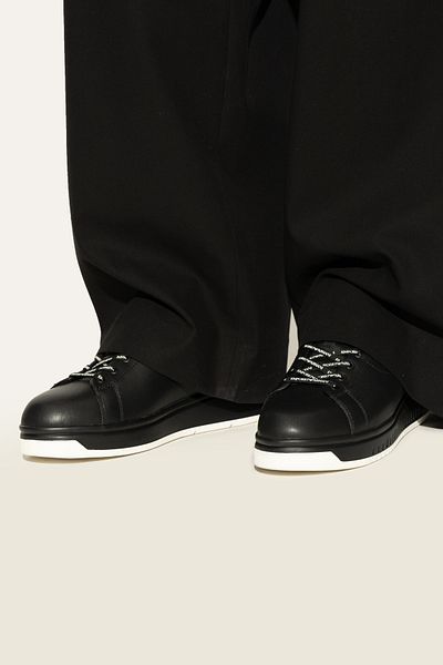Emporio Armani Men's Laced Medium Thick Sole Leather Black2 Sneaker Em003663 Af18212-Mc105