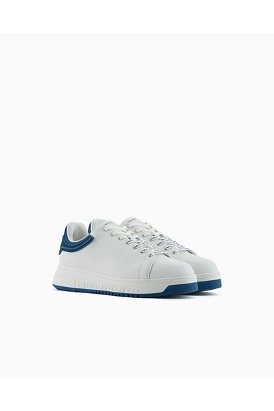 Emporio Armani Men's Laced Medium Thick Sole Leather White Sneaker Em003663 Af18212-Fb060