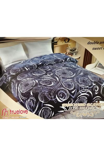 FIONNA.RO Thick Double Blanket with Abstract Embroidery Pattern - Indigo Blue