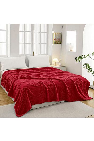 FIONNA.RO Medium Thickness Blanket Embossed Butterflies - Burgundy Red