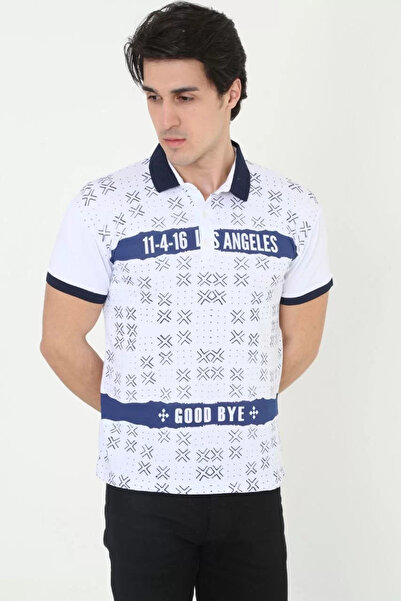 CVS Men's Collared Slim Fit Printed T-Shirt - White