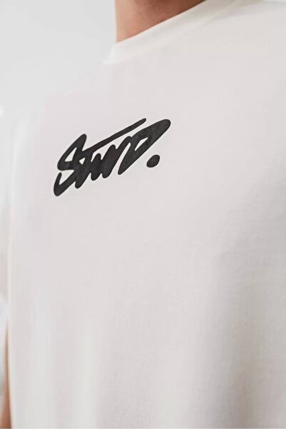 babatr.com Tricou oversize cu imprimeu pentru bărbați - alb