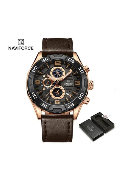Naviforce Men's Luxury Quartz Watch – Leather Strap, Date Display, Luminous Hands, Business & Casual Style