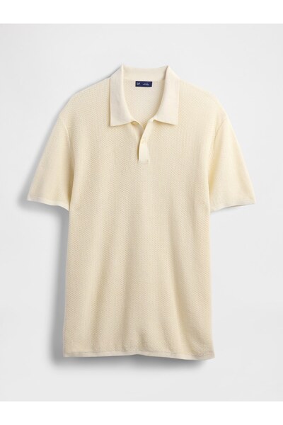 GAP Erkek Krem Dokulu Kroşe Polo T-Shirt
