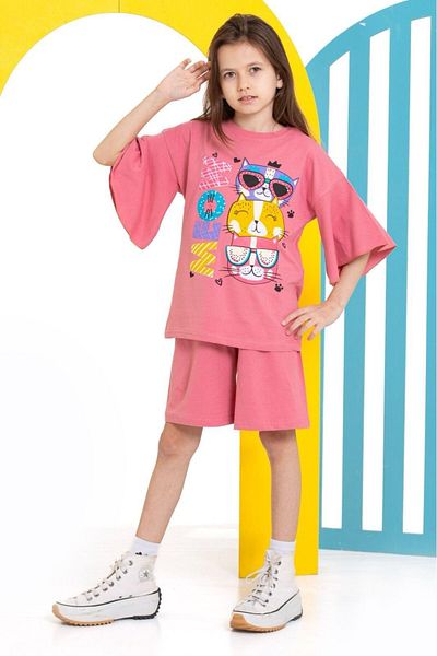 MİNYON BABY Girl's Shorts Bottom-Top Text and Figure Printed Set