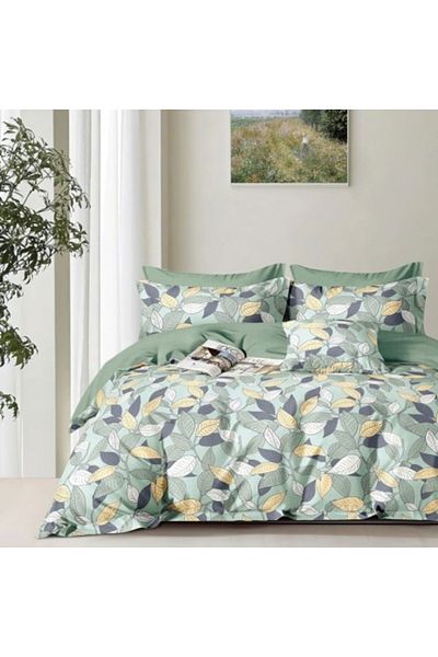 Pucioasa Lenjerie de pat 1 persoana percale cu frunze, bumbac 100%, cearceaf pilota 150x220cm