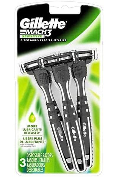 Gillette Mach3 Men's Disposable Razor, Sensitive, 3 Count