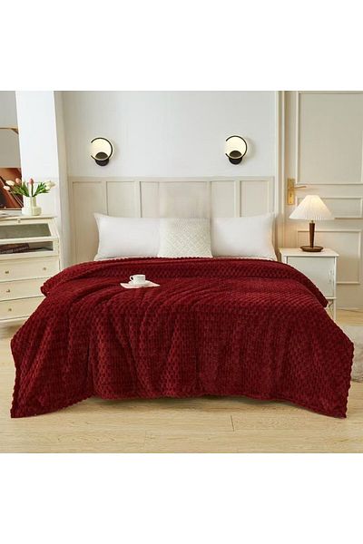 FIONNA.RO Medium Thickness Embossed Squares Blanket - Bordeaux