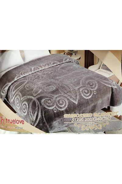 FIONNA.RO Thick Double Blanket Royal Embroidery Pattern - Ash Grey