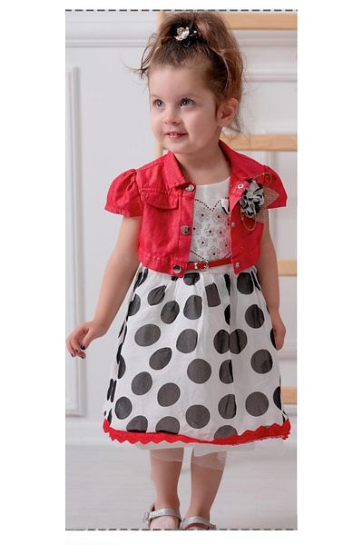 Bulut Baby 2 Piece Jacketed Dress in Denim Cotton Chiffon Fabric for Girls