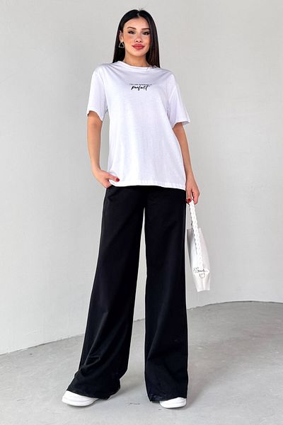 Cappmoda Tkm-0067 Black Perfect Written Injection Printed T-Shirt Loose Trousers Double Suit