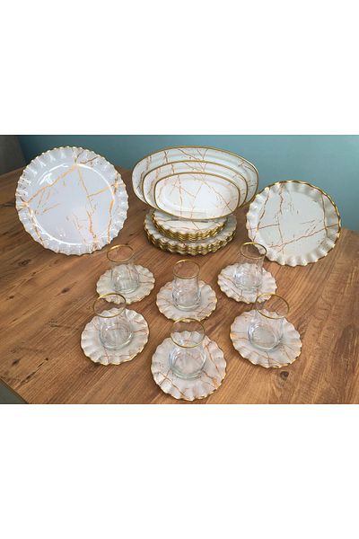 B&M White Marble Patterned Curved 27 Piece Breakfast Set