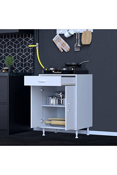 Modilayn QPLAS (L) Set Ocak Altı Dolap 65x88x56 cm Çekmeceli, Kapaklı 2 Göz Raf Bölmeli