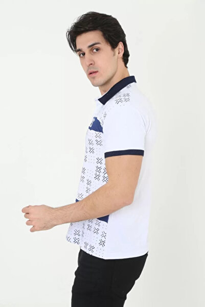 CVS Men's Collared Slim Fit Printed T-Shirt - White