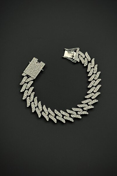 FRNCH Bronz Madenli Beyaz Zirkon Taşlı Gümüş Renk Tennis Erkek Bileklik FRJ12...