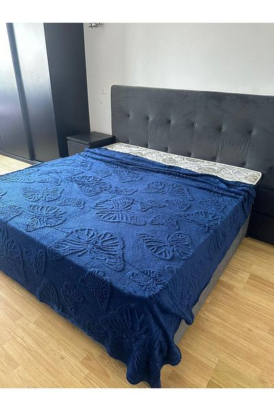 FIONNA.RO Medium Thickness Blanket Embossed Butterflies - Navy Blue