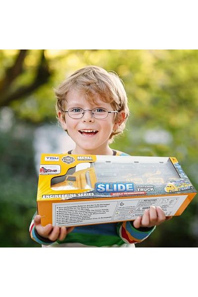 KidProtect Set remorcă camion expres cu mașinuțe de jucărie pentru copii, galben