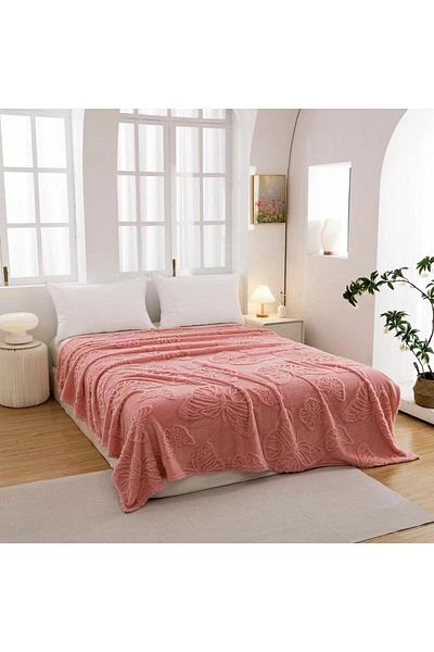 FIONNA.RO Medium Thickness Blanket Embossed Butterflies - Pink