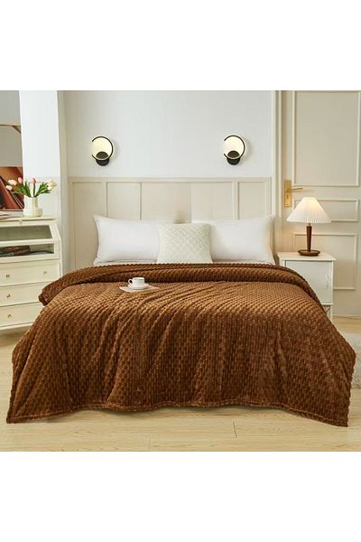 FIONNA.RO Medium Thickness Embossed Squares Blanket - Dark Beige