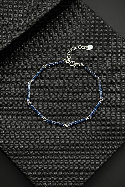 FRNCH 925 Ayar Gümüş Lacivert Zirkon Taşlı Erkek Bileklik FRJ12593-3593-L