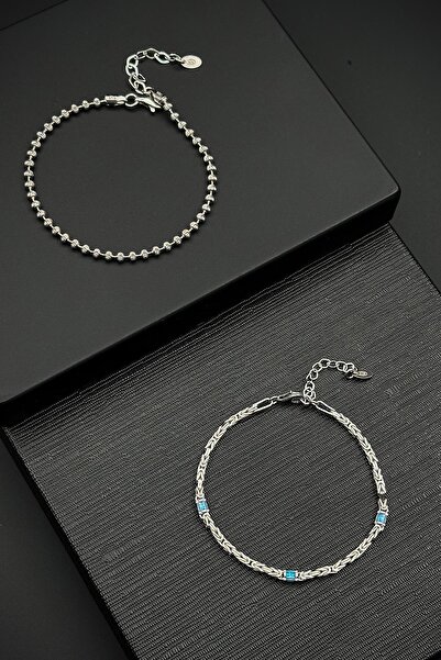 FRNCH 925 Ayar Gümüş İtalyan Model Mavi Renk Zirkon Taşlı Gümüş Renk Erkek Bi...