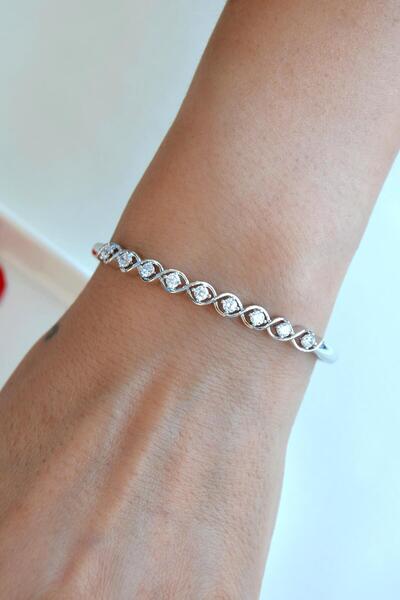 Sacce Scarves&Accessories Zirkon Taşlı Kelepçe Bilezik Rodyum Bileklik