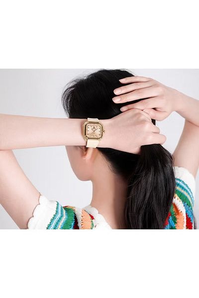 Naviforce Unisex Fashion Watch – 35mm Square Dial, Champagne Color, Silicone Strap, Water Resistant