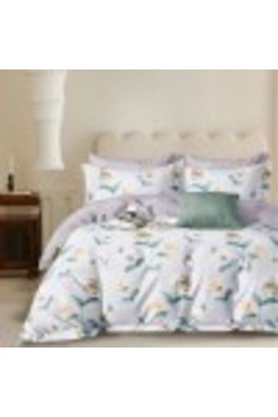 Pucioasa Lenjerie de pat 1 persoana percale gri cu flori, bumbac 100%, cearceaf pilota 150x220cm
