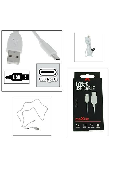MaxLife Naturals Cablu date Maxlife, USB - USB-C 1,0 m 3A, Alb