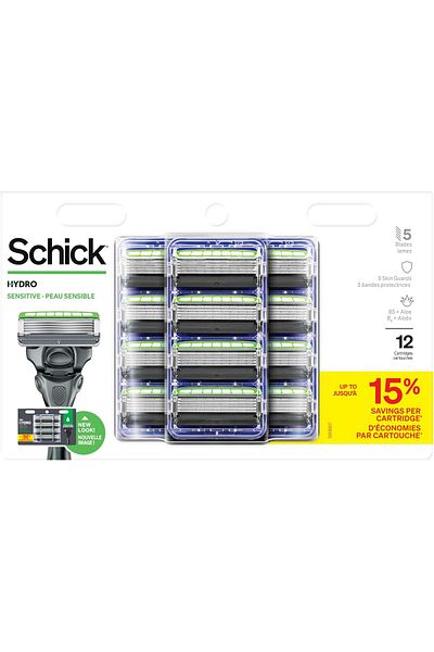 Schick Hydro Sense Sensitive Men's Razor Blade Refill With Skin Guards, Includes 12 Razor Blades Ref
