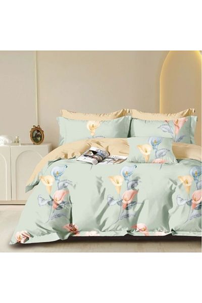 Pucioasa Lenjerie de pat 1 persoana percale verde cu flori de cala