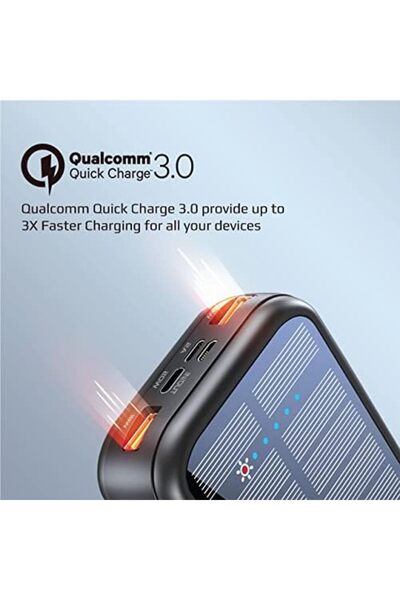 Promate بنك الطاقة الشمسية بروميت، شاحن بطارية محمول بسعة 20000 مللي أمبير/ساعة مع منفذ USB-C مدمج 5 فولت/2.1 أمبير ومنفذ Lightnin