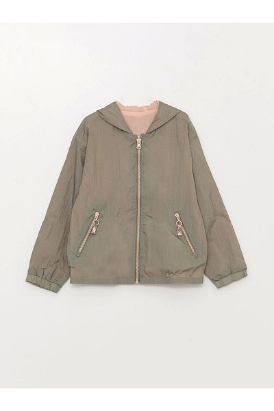 LC Waikiki Lcw Kids Green Hooded Double-Sided Coat for Girls