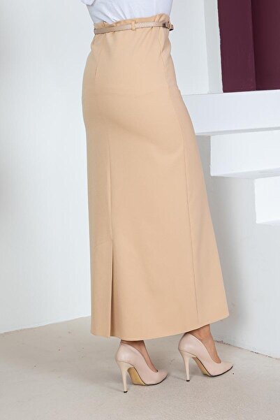 NRS Γυναικεία Φούστα Μολύβι με Ζώνη Μπεζ