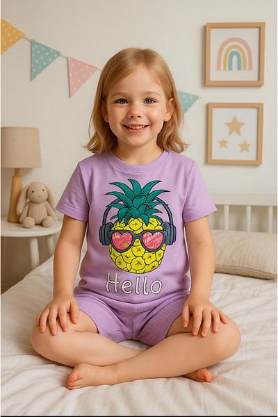 MİNYON BABY Girl's Pineapple Printed Shorts Bottom Top Set