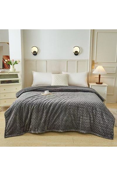 FIONNA.RO Medium Thickness Embossed Squares Blanket - Grey