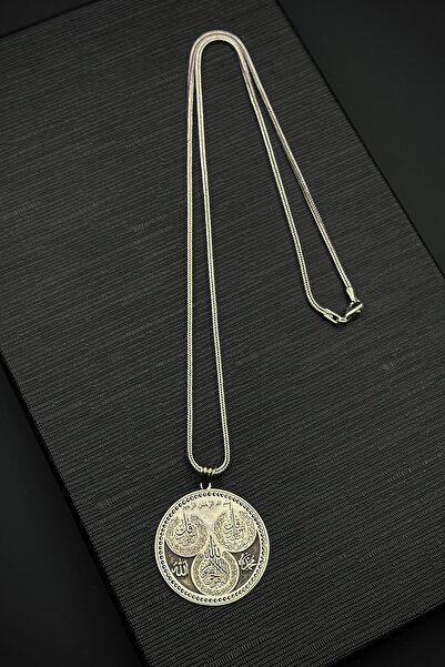 FRNCH 925 Ayar Gümüş Nas,Felak,Ayetel Kursi Yazılı Gümüş Renk Erkek Kolye FRJ...