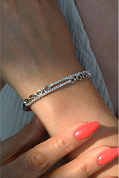 Sacce Scarves&Accessories Zirkon Taşlı Rodyum Bilezik Suya Dayanıklı Gümüş Re...