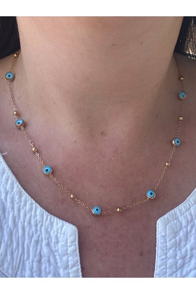 bijuxbymrv Evil Eye Beaded Steel Necklace