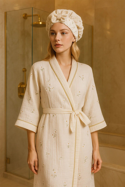 Nazik Home Γυναικείο μπουρνούζι από βαμβακερό μουσελίνα Nadia