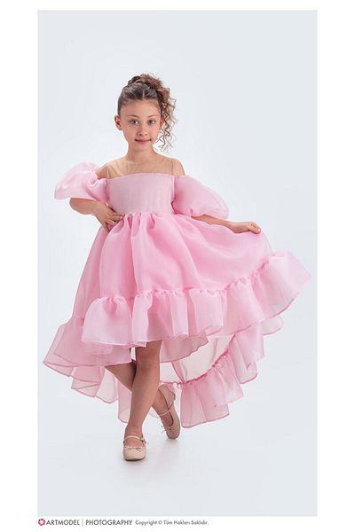 STELLA BUTİK Madonna Collar Girl's Evening Dress with Tail