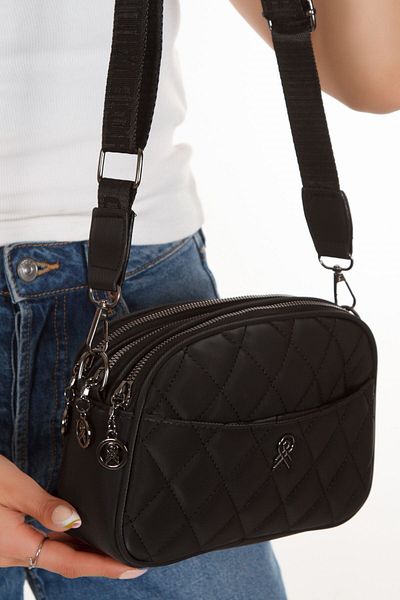 Newish Polo Geantă de umăr cu curele încrucișate pentru femei - neagră