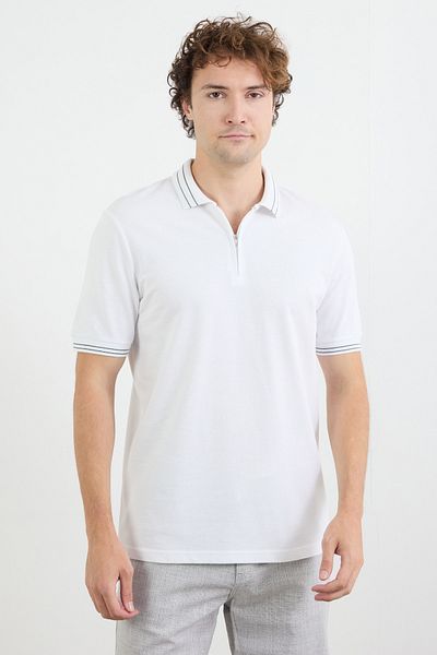 Fulla Moda Μπλουζάκι με ριγέ μισό φερμουάρ με γιακά πόλο