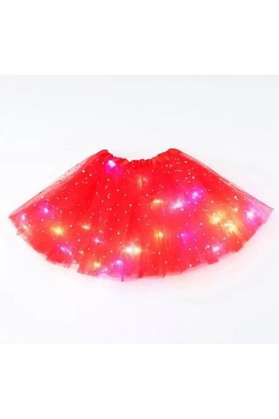 OEM Fustita pentru fetite cu leduri si sclipici, tip Printesa, Balerina, Tutu, Poliester, 30 cm, Rosu