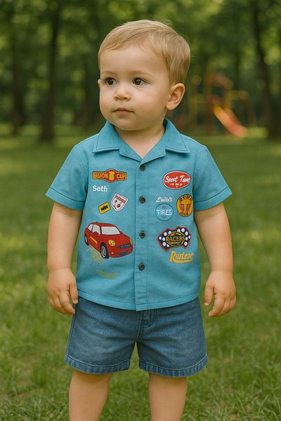 MİNYON BABY Boys' Shirt and Denim Shorts Bottom-Top Printed Set