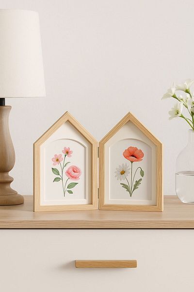 Arma House House Shaped Natural Wood Double Photo Frame 10*15 cm