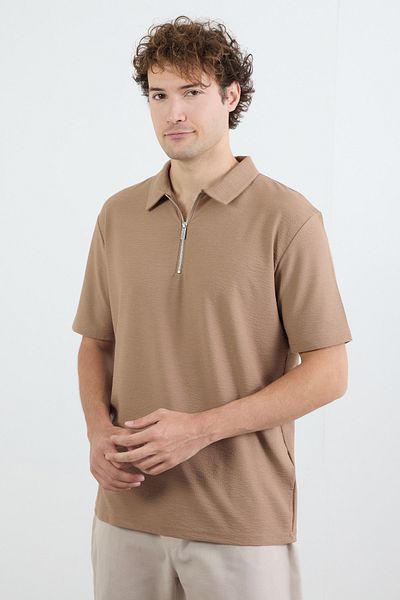 Fulla Moda Βασικό μπλουζάκι με μισό φερμουάρ Polo γιακά