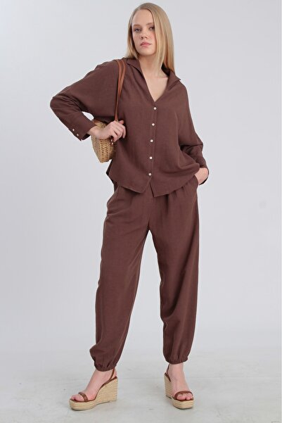 MORESUN Women's Linen Shirt Trousers Set