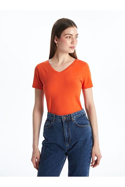 LC Waikiki Orange V-Neck Women's T-Shirt